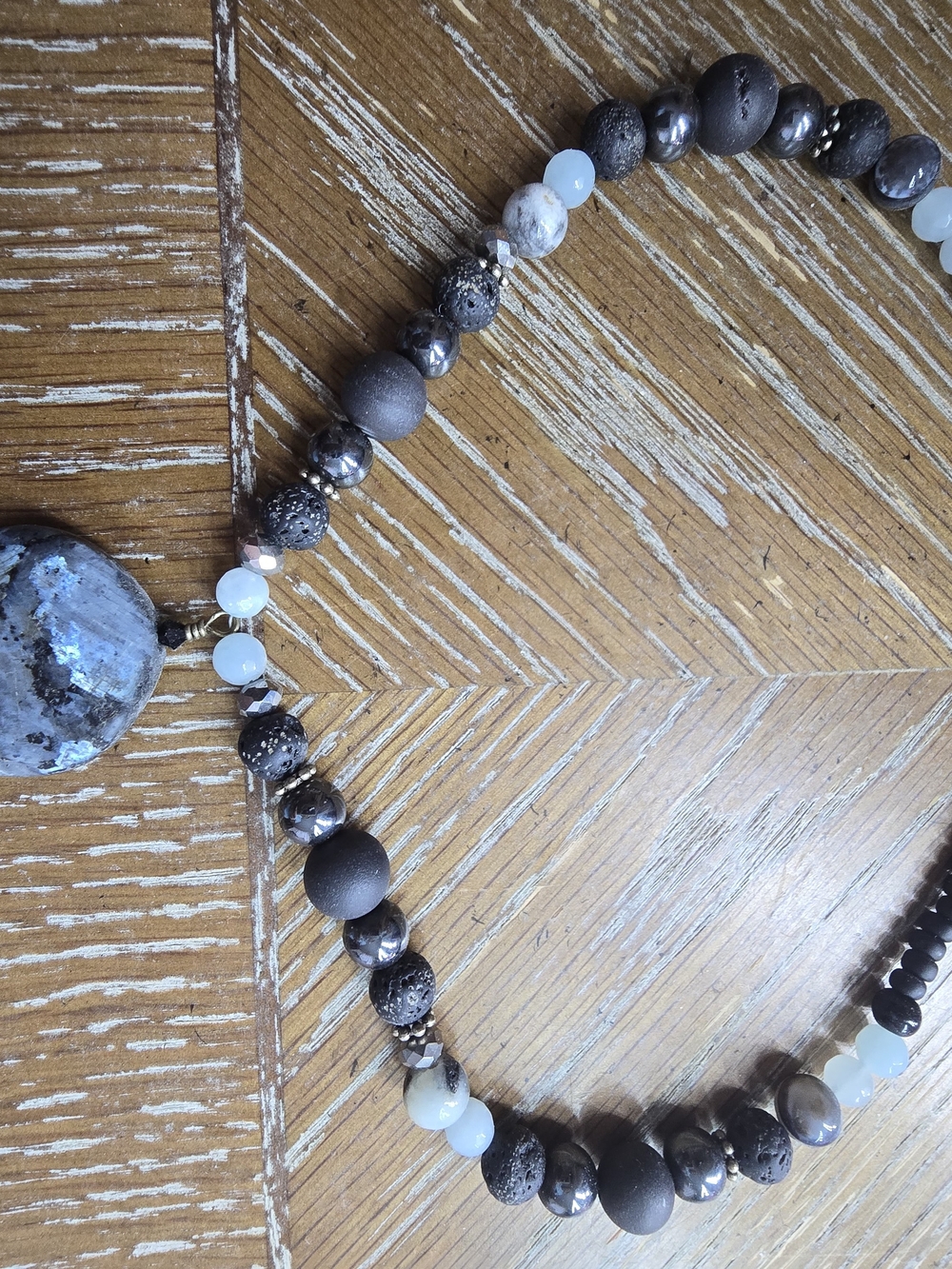 Handcrafted Gray and Blue Beaded Women's Necklace